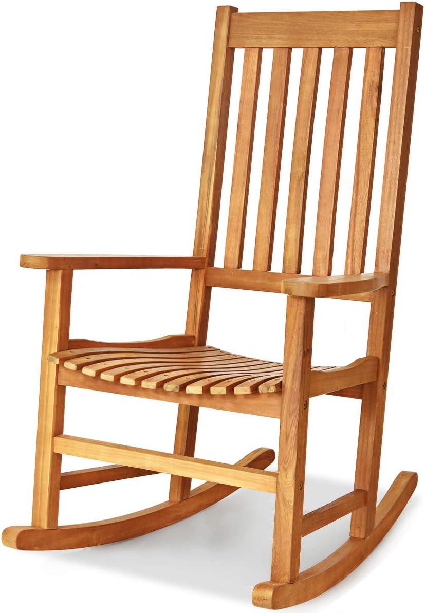 Tangkula Juego de mecedoras de madera de acacia, mecedora de madera con...