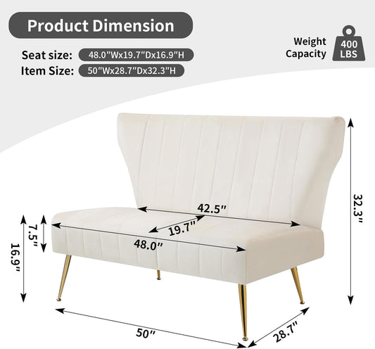 Sofá biplaza moderno de terciopelo de 50 pulgadas, sin brazos, sofá pequeño...