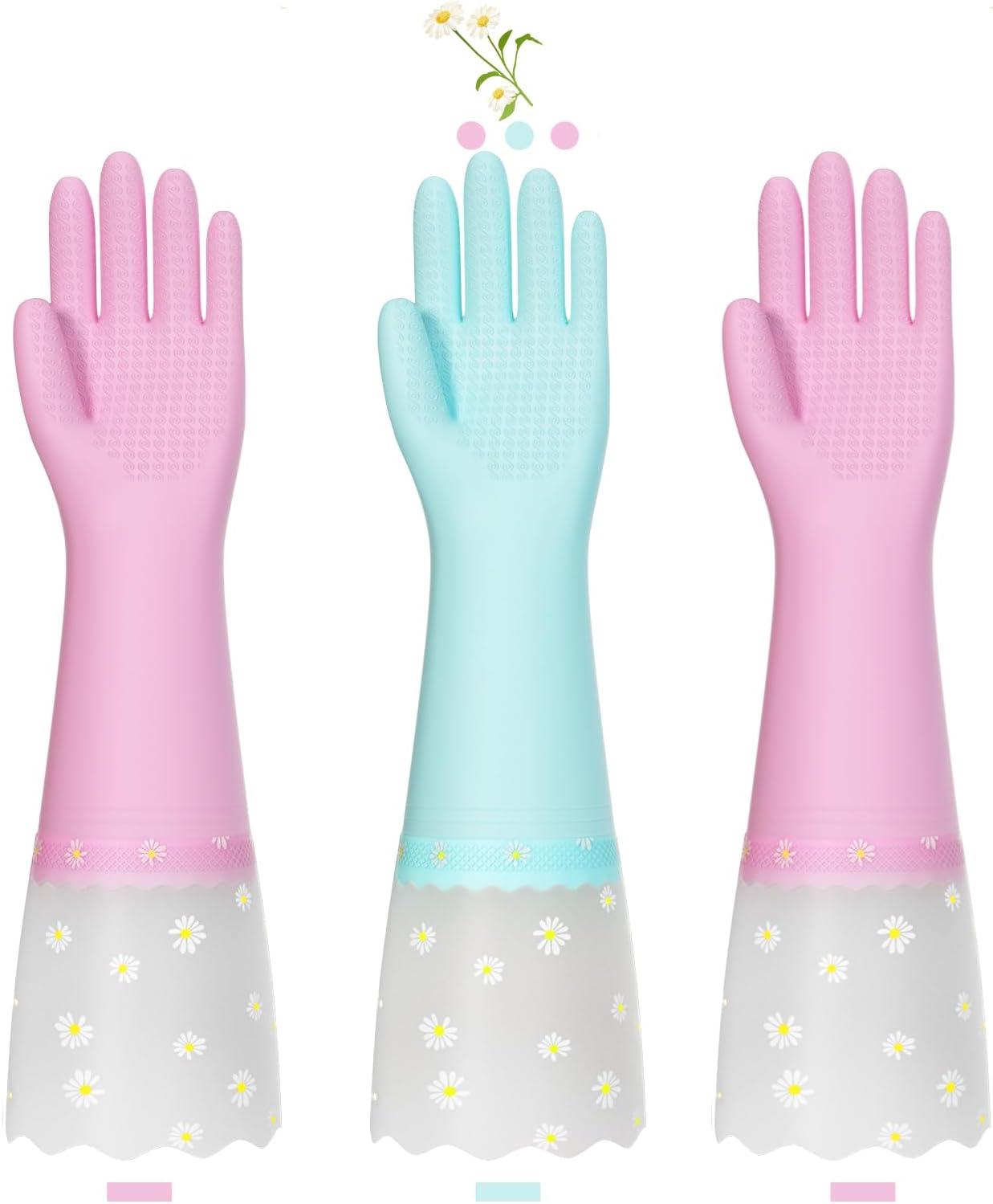 Guantes de goma para lavar platos de cocina, 3 pares de guantes de limpieza