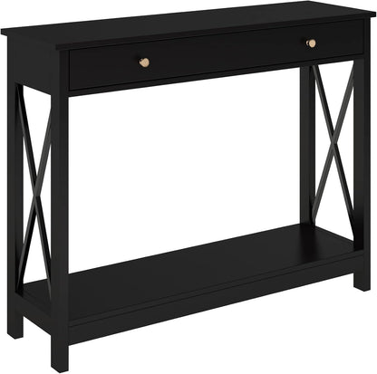 Mesa consola de diseño Oxford con cajón y estantes de almacenamiento, mesa de
