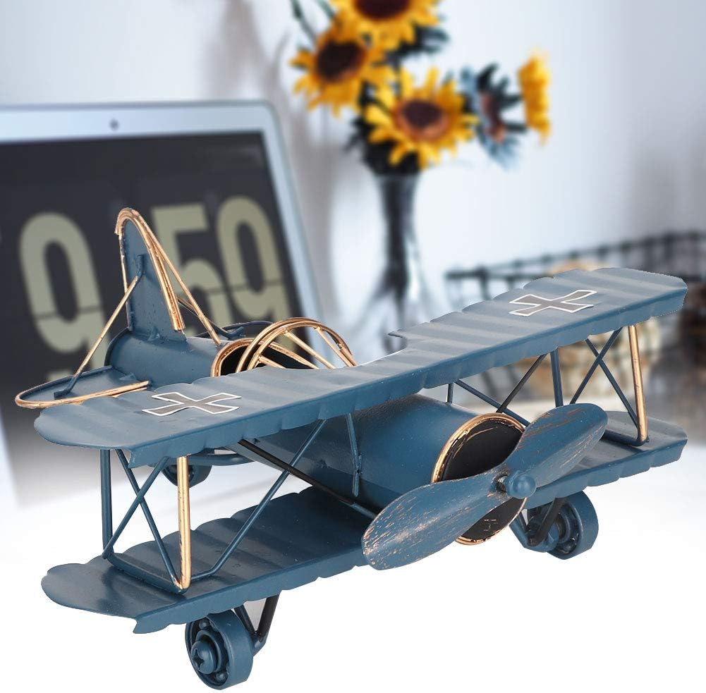 Tyenaza Decoración de avión vintage, modelo de biplano de avión de hierro de...