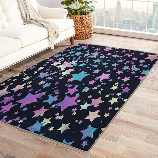 Alfombras de estrellas para dormitorio, sala de estar, alfombra colorida de 5 x...