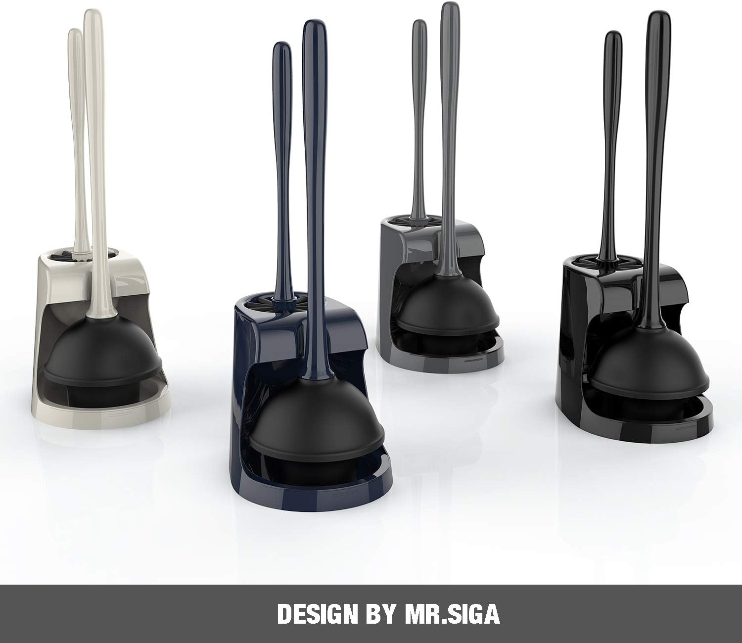 MR.SIGA Combo de émbolo de inodoro y cepillo para limpieza de baño, gris, 2...