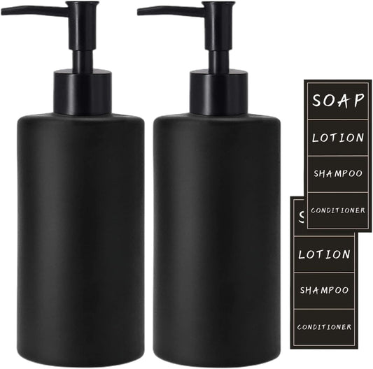 Dispensador de jabón negro mate, paquete de 2 dispensadores de jabón de vidrio...