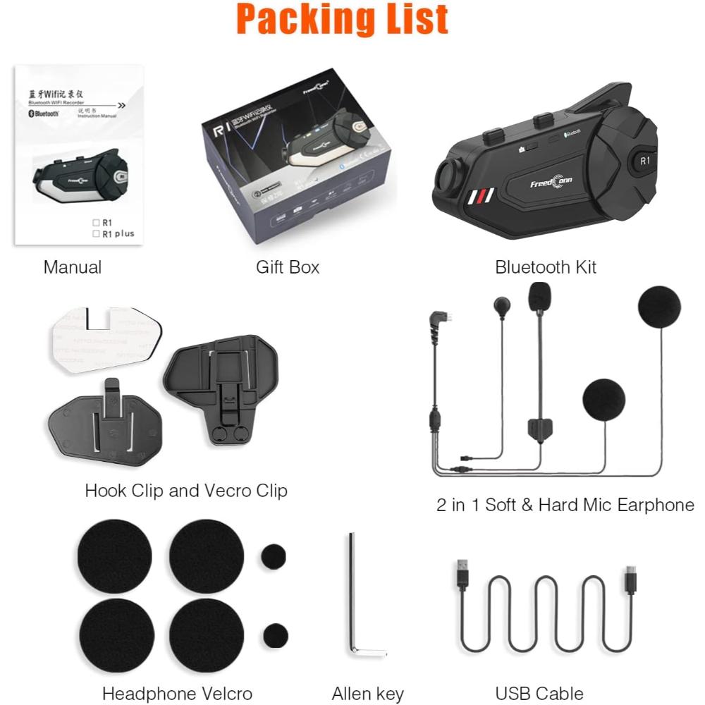 Auriculares de motocicleta E1 casco intercomunicador FreedConn R1 Plus