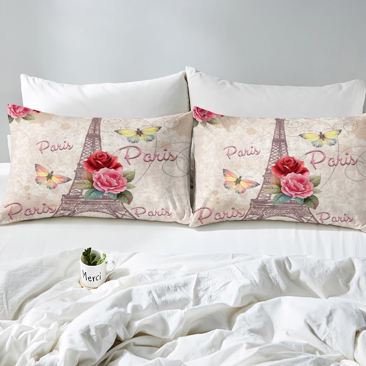 Juego de funda de edredón de la Torre Eiffel para niñas, juego de ropa de cama...
