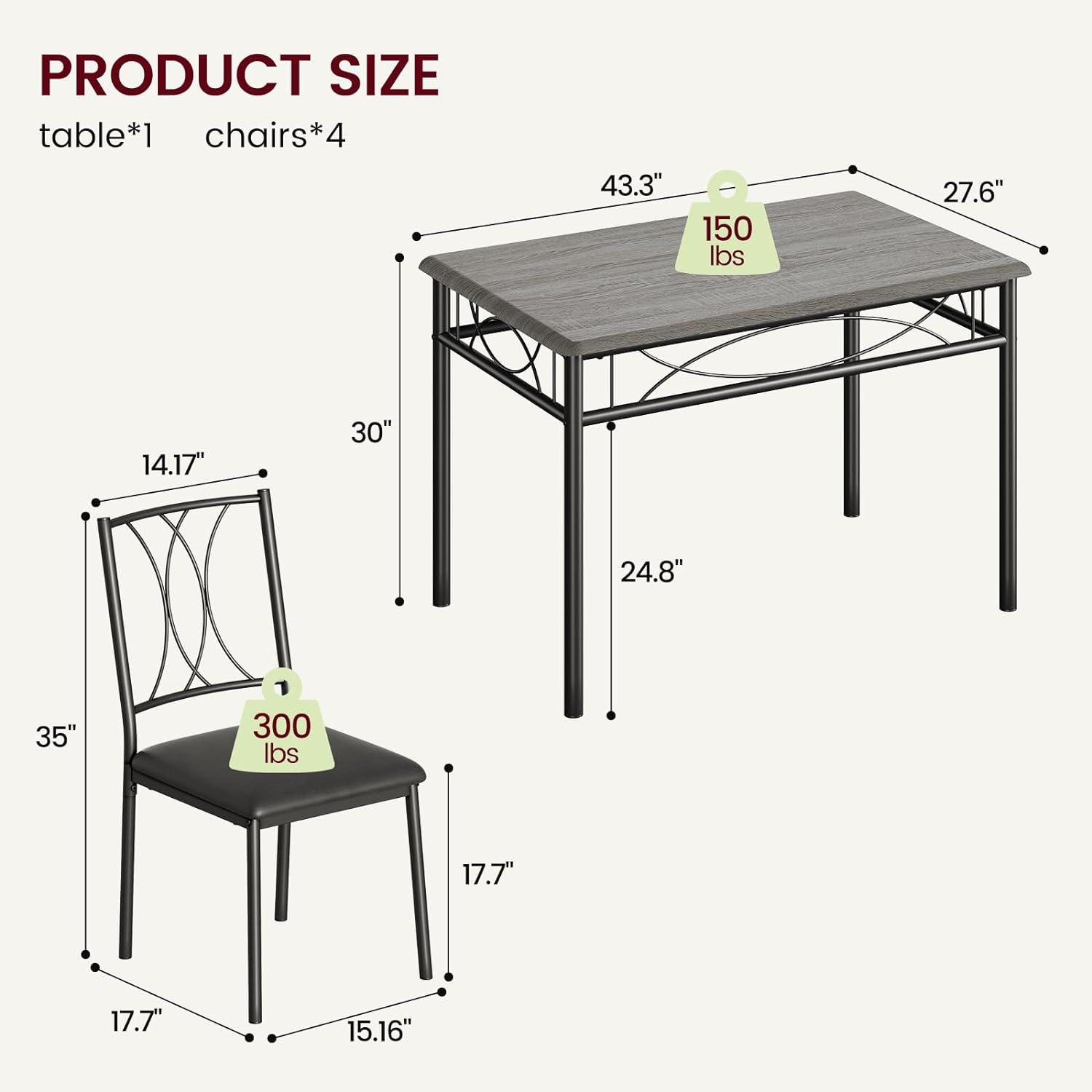 IDEALHOUSE Juego de mesa de comedor para 4, mesa de cocina y sillas para 4,