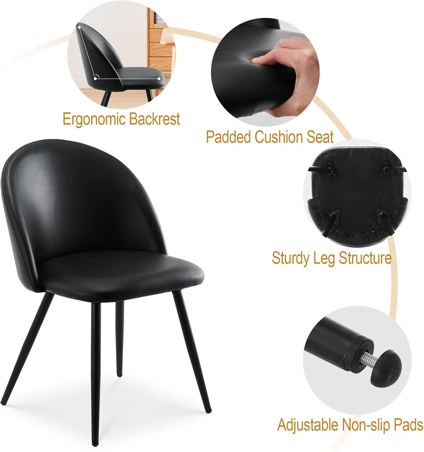 Juego de 4 sillas de comedor de piel sintética, silla auxiliar moderna, asiento