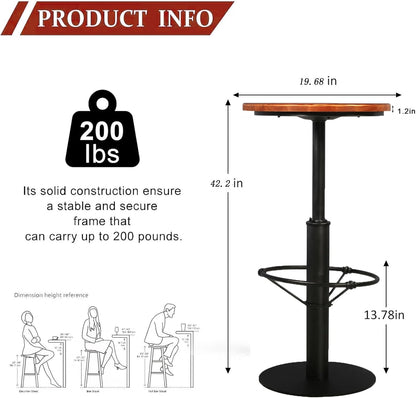 Mesa de bar industrial vintage de 42 pulgadas de alto, barra de metal redonda