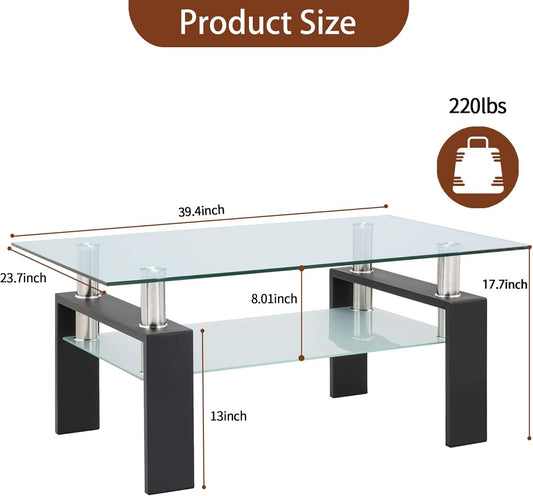 Meihua Mesa de centro de cristal para sala de estar, mesa auxiliar moderna...