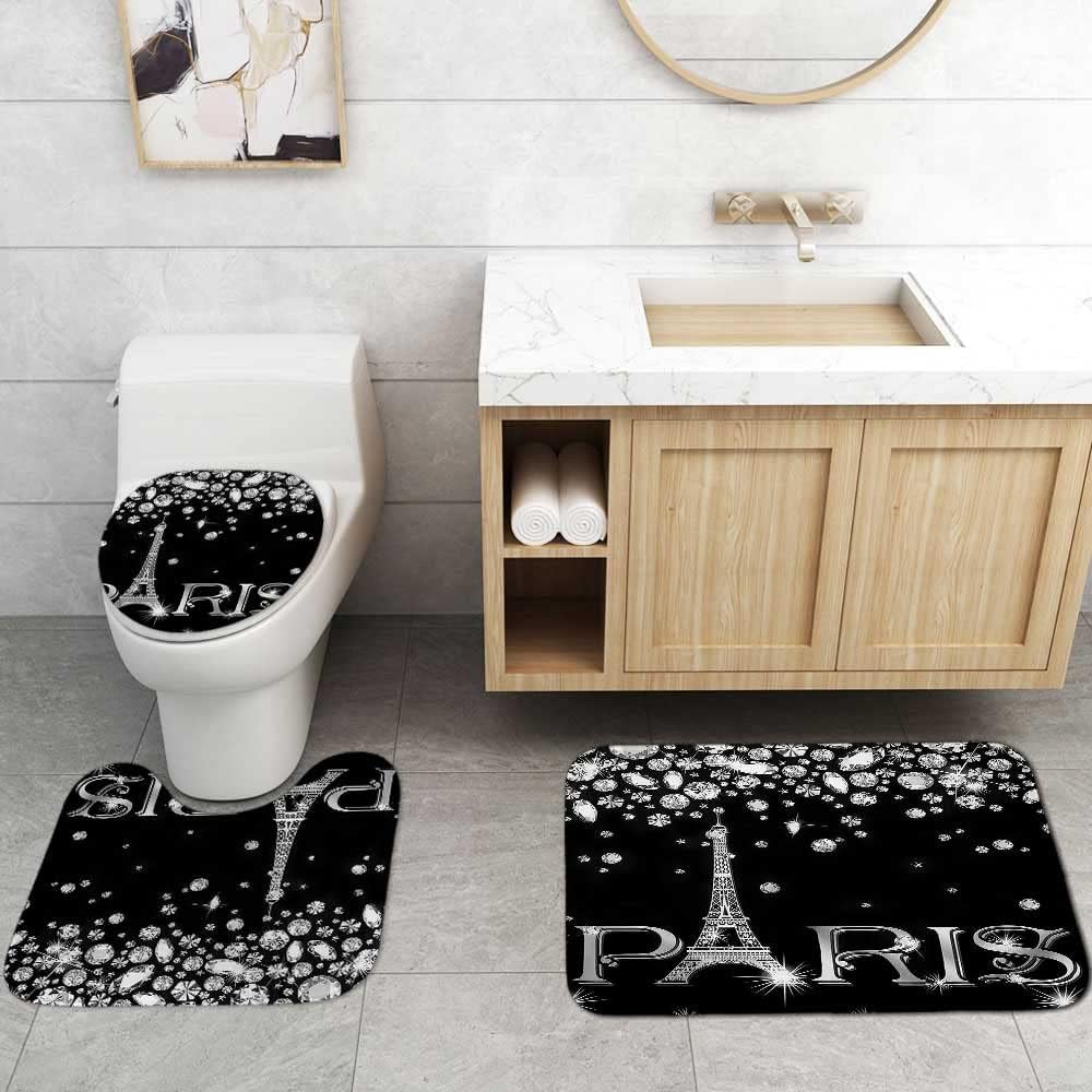 Juego de 4 cortinas de ducha con diseño de torre Eiffel, decoración de baño con...