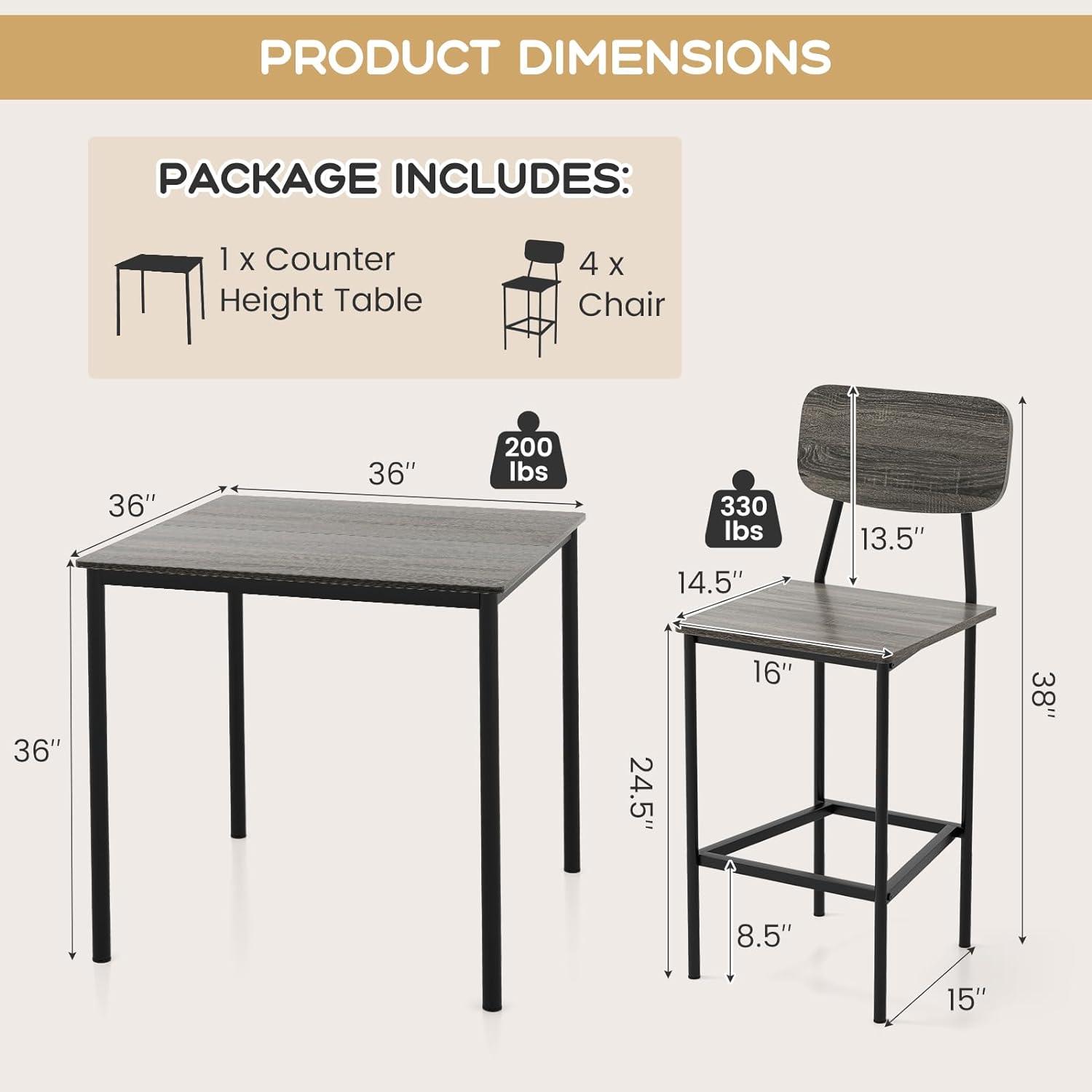 Giantex Juego de mesa de comedor de 5 piezas con mesa de altura de mostrador y