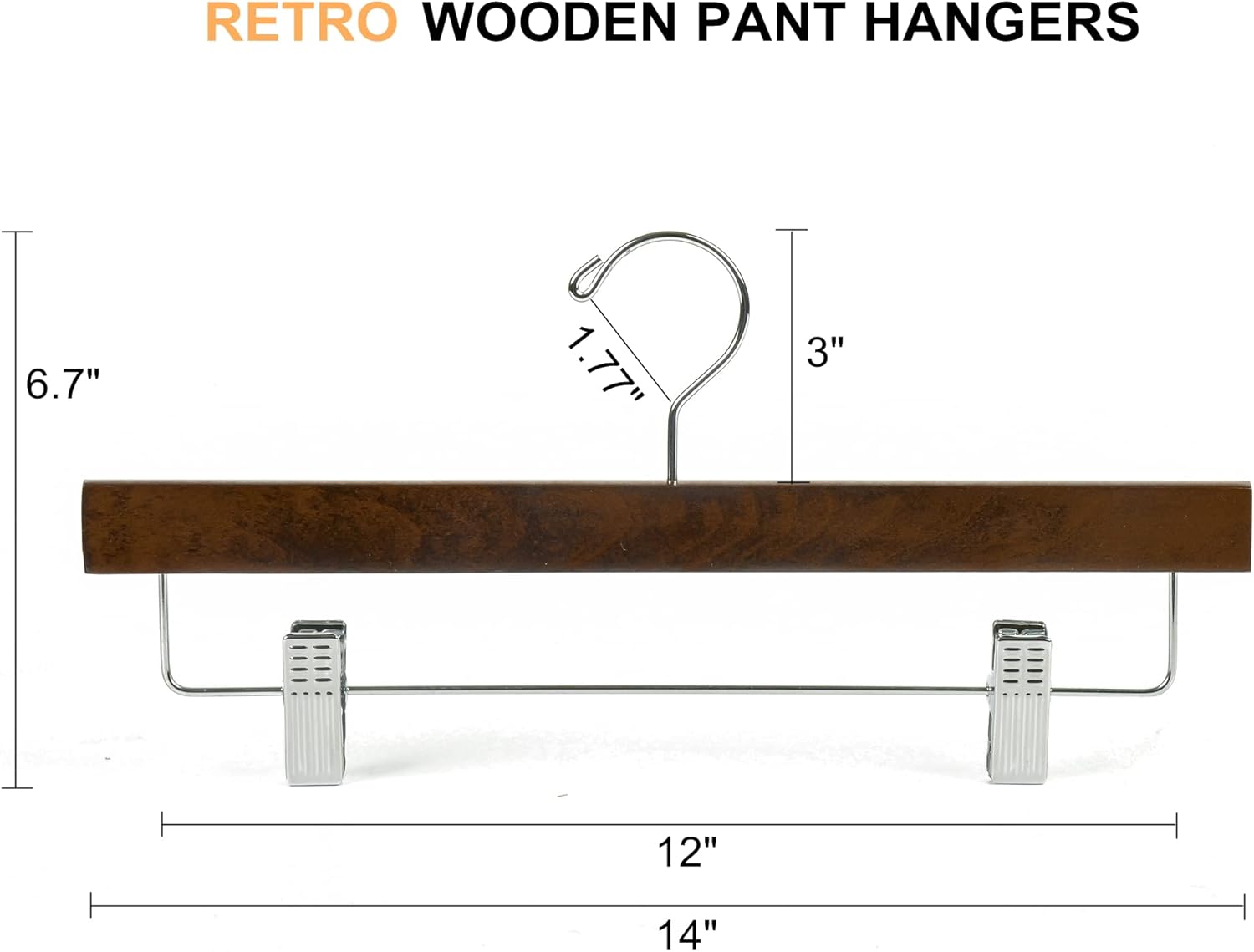 Amber Home Paquete de 24 perchas retro de madera para pantalones con clips,...