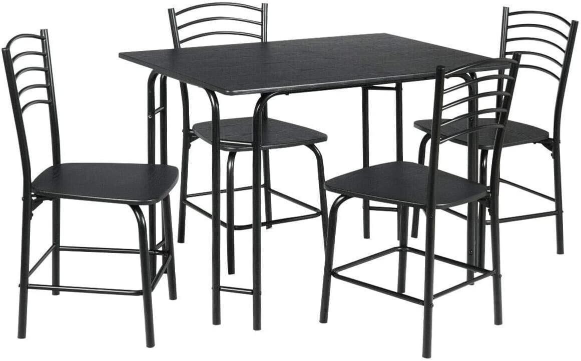 Juego de mesa de comedor de 5 piezas, juego de mesa rectangular negra y sillas