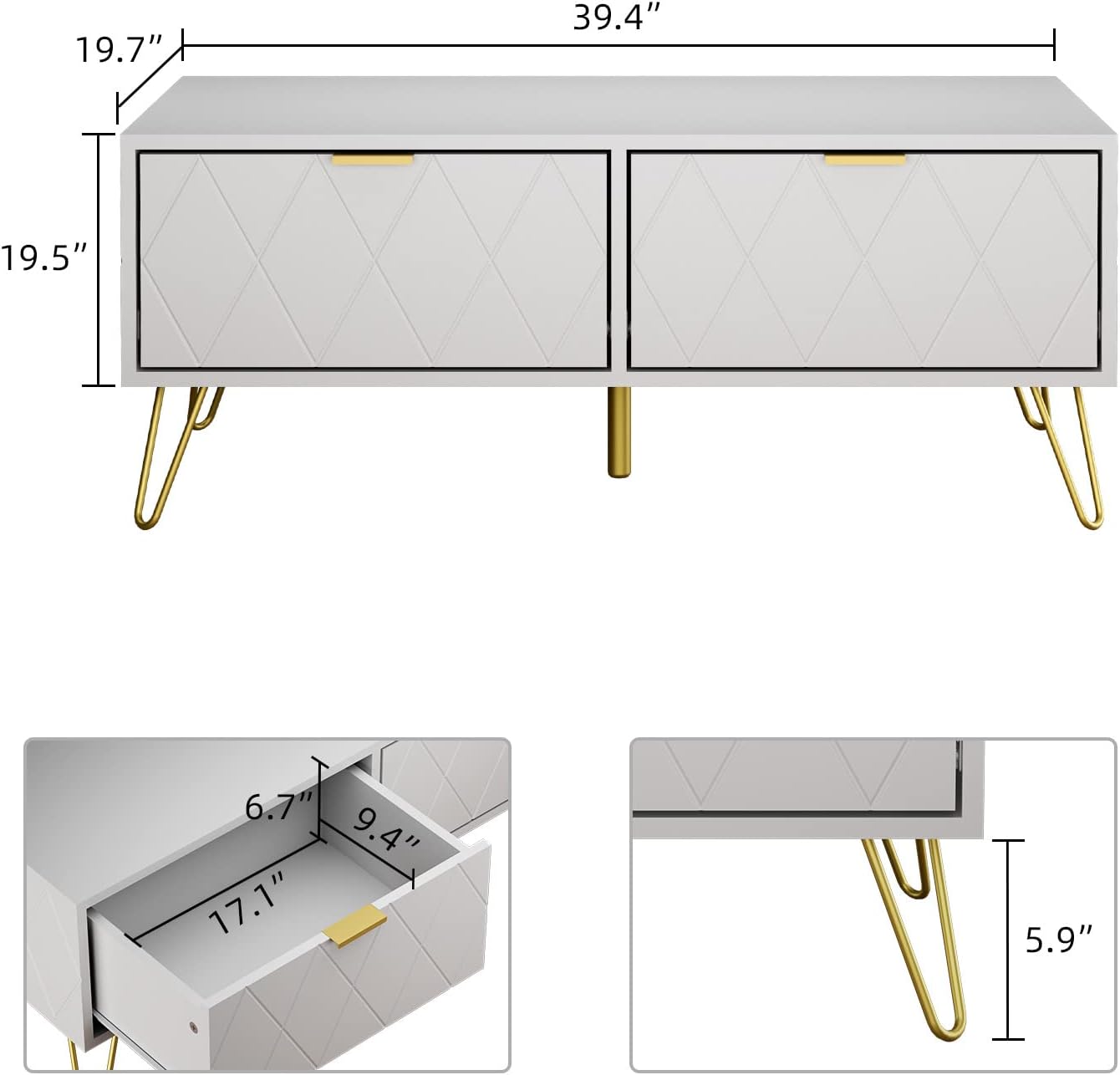 Mesa auxiliar, mesa de centro moderna, mesa de centro cuadrada con cajones de