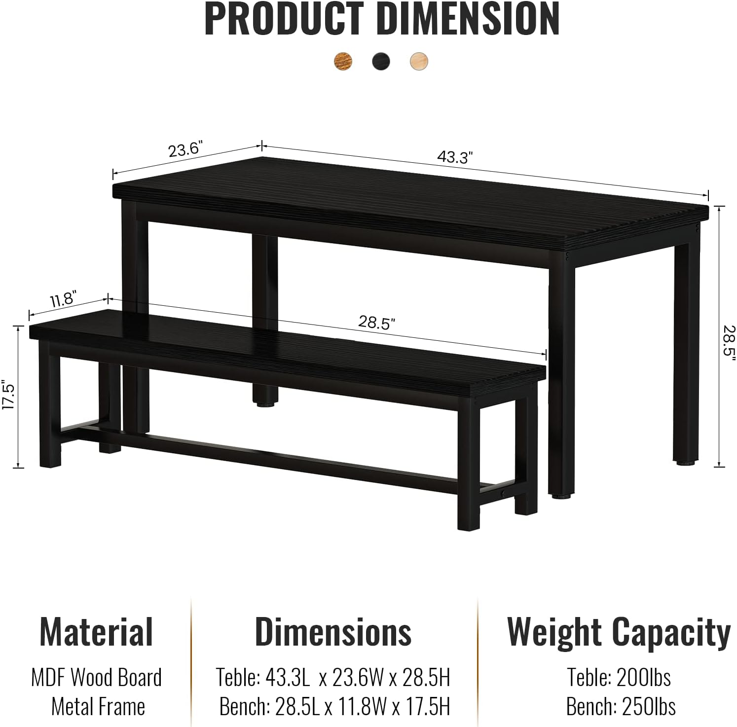 Dining Room Table Set, Kitchen Set with 2 Benches, Ideal for Home, and Room,