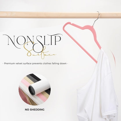 Premium Velvet Hangers, Non-Slip Thin Flocked Felt Hangers, Sturdy Clothes