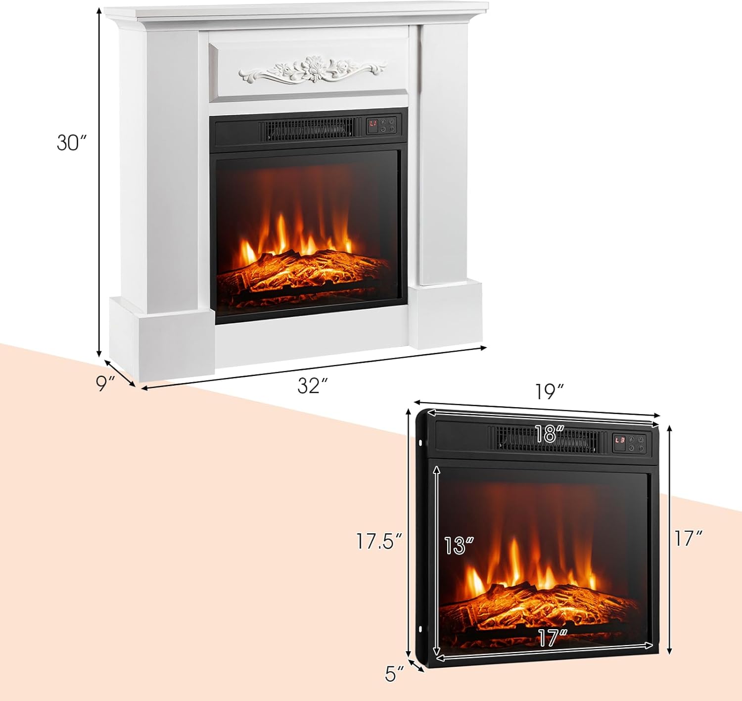 ORALNER Chimenea eléctrica de 32 pulgadas con repisa, paquete de caja de...