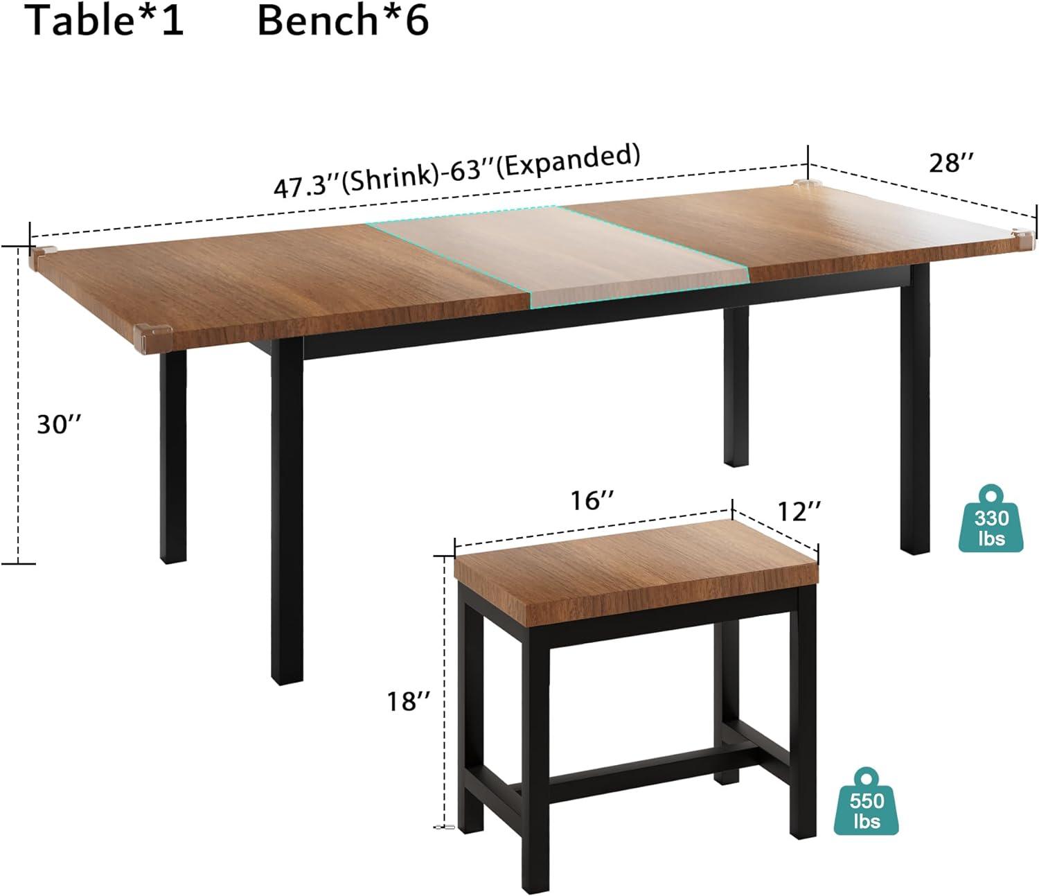 iPormis Juego de mesa de comedor de 7 piezas con 6 taburetes, juego de mesa de