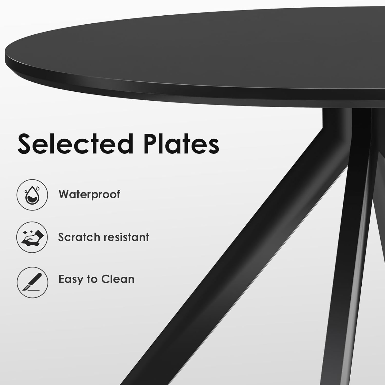 Mesa de comedor negra para 4-6 personas, mesa de comedor redonda de madera de