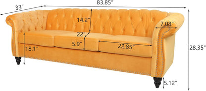 Sofá Chesterfield de terciopelo, sofá tapizado clásico capitoné, moderno de 3