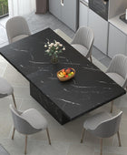 Mesa de comedor moderna negra, mesa de comedor de mármol sintético de granja,