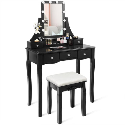 LDAILY Juego de mesa de tocador con 10 luces LED, tocador de maquillaje con