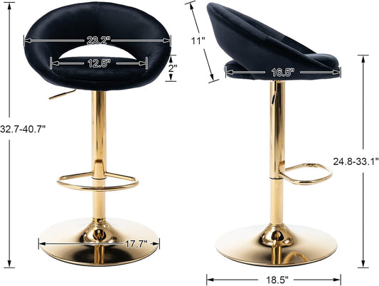 CIMOTA Juego de 2 taburetes de bar ajustables de terciopelo negro, sillas...