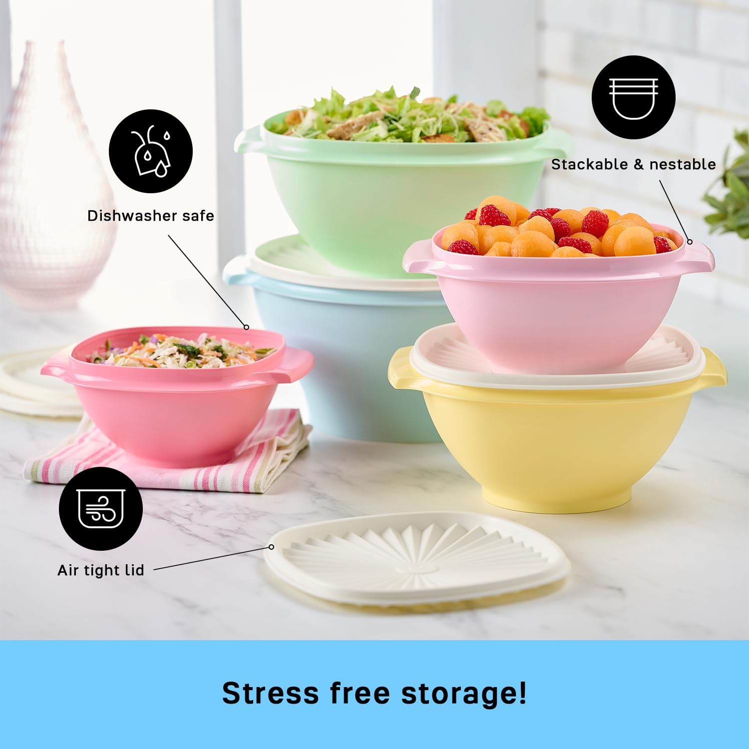 Tupperware Heritage Collection - Juego de 5 cuencos + 5 tapas (10 piezas) para...