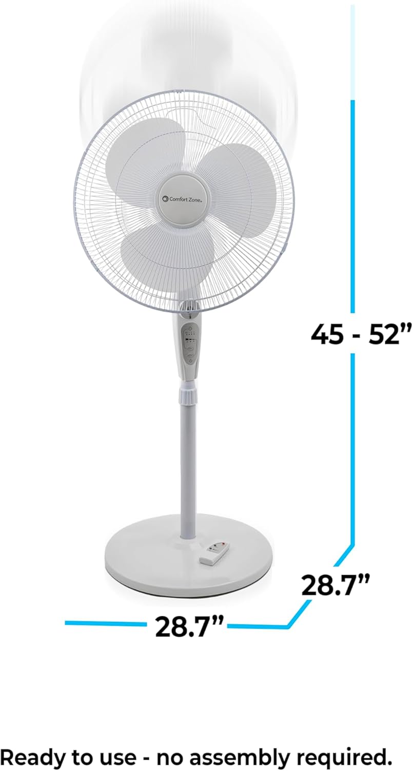 Comfort Zone Ventilador de pedestal oscilante con control remoto, ventilador de...