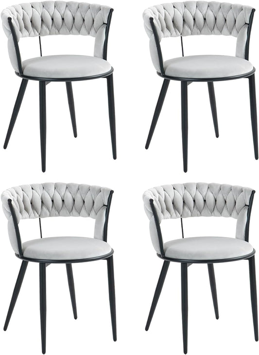 Juego de 4 sillas de comedor de terciopelo, modernas sillas de comedor tejidas