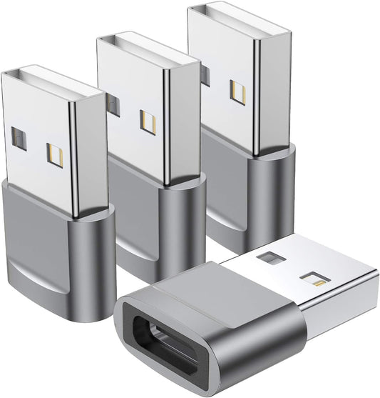 Adaptador USB C hembra a USB macho (paquete de 4), convertidor de cargador tipo...