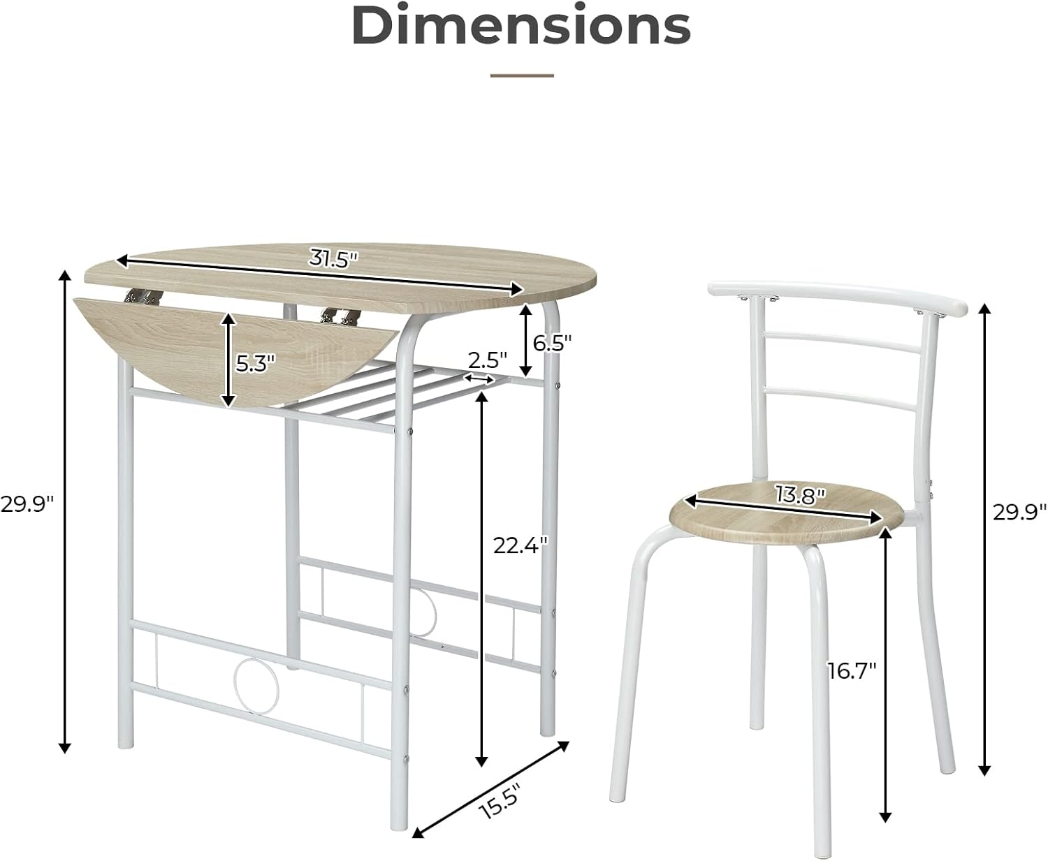 VINGLI Mesa de comedor de 31.5 pulgadas, 3 piezas para espacio pequeño, juego...