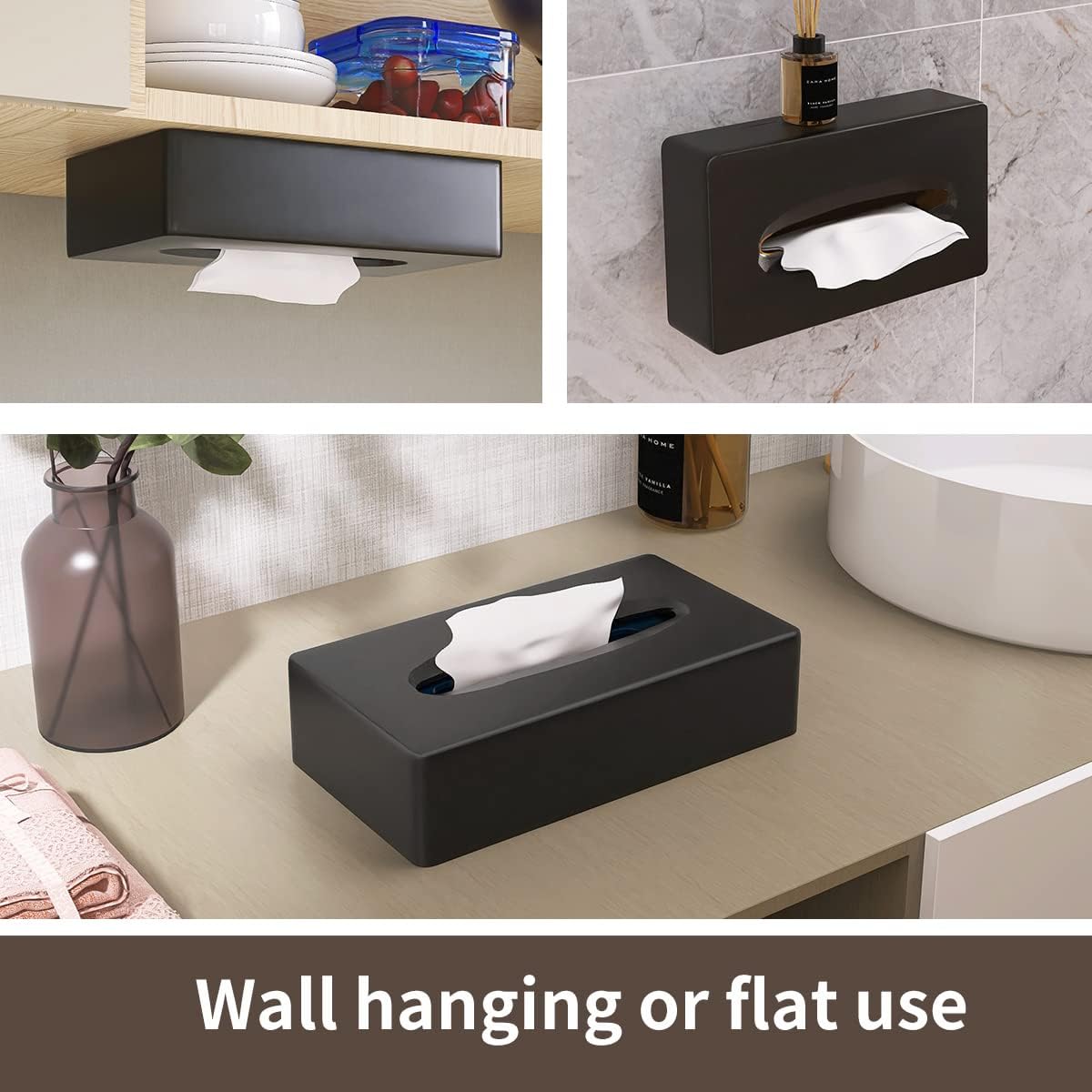 Funda para caja de pañuelos, dispensador rectangular negro montado en la pared,...