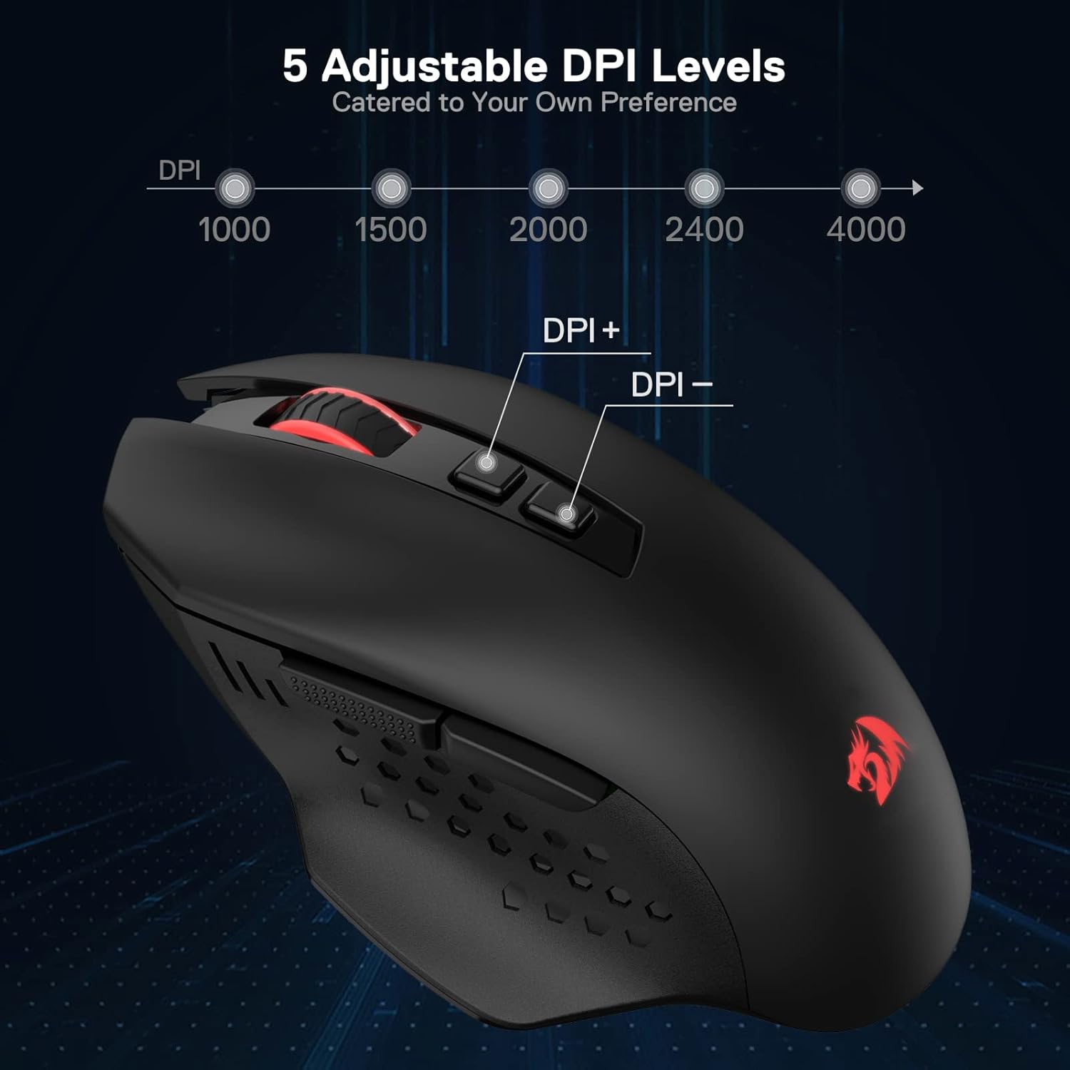 Redragon M656 Gainer - Mouse inalámbrico para juegos, 4000 DPI 2.4Ghz Gamer...