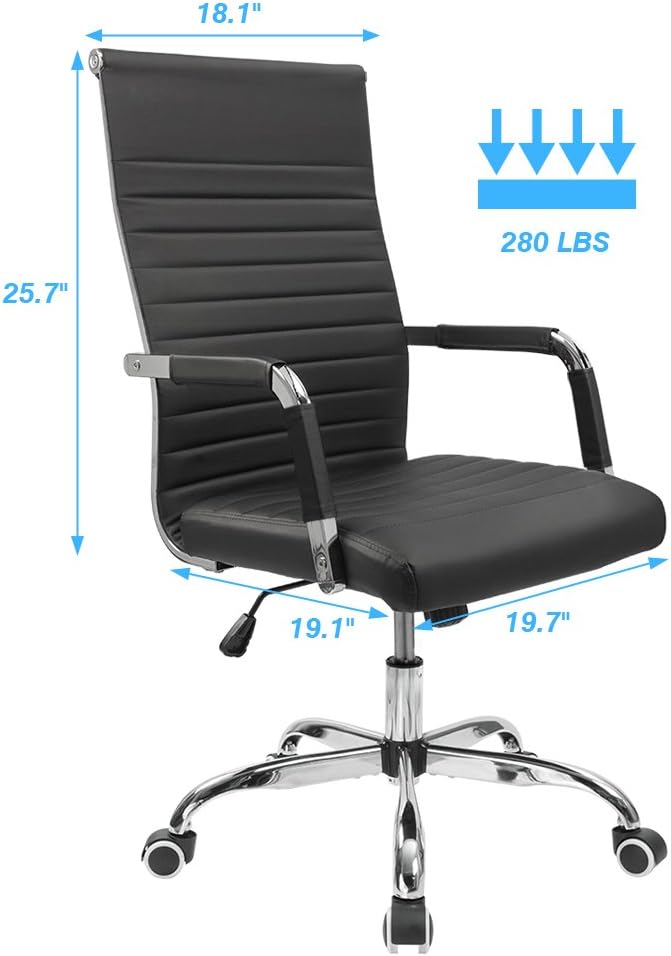 Furmax silla de escritorio de oficina acanalada con respaldo medio de piel...