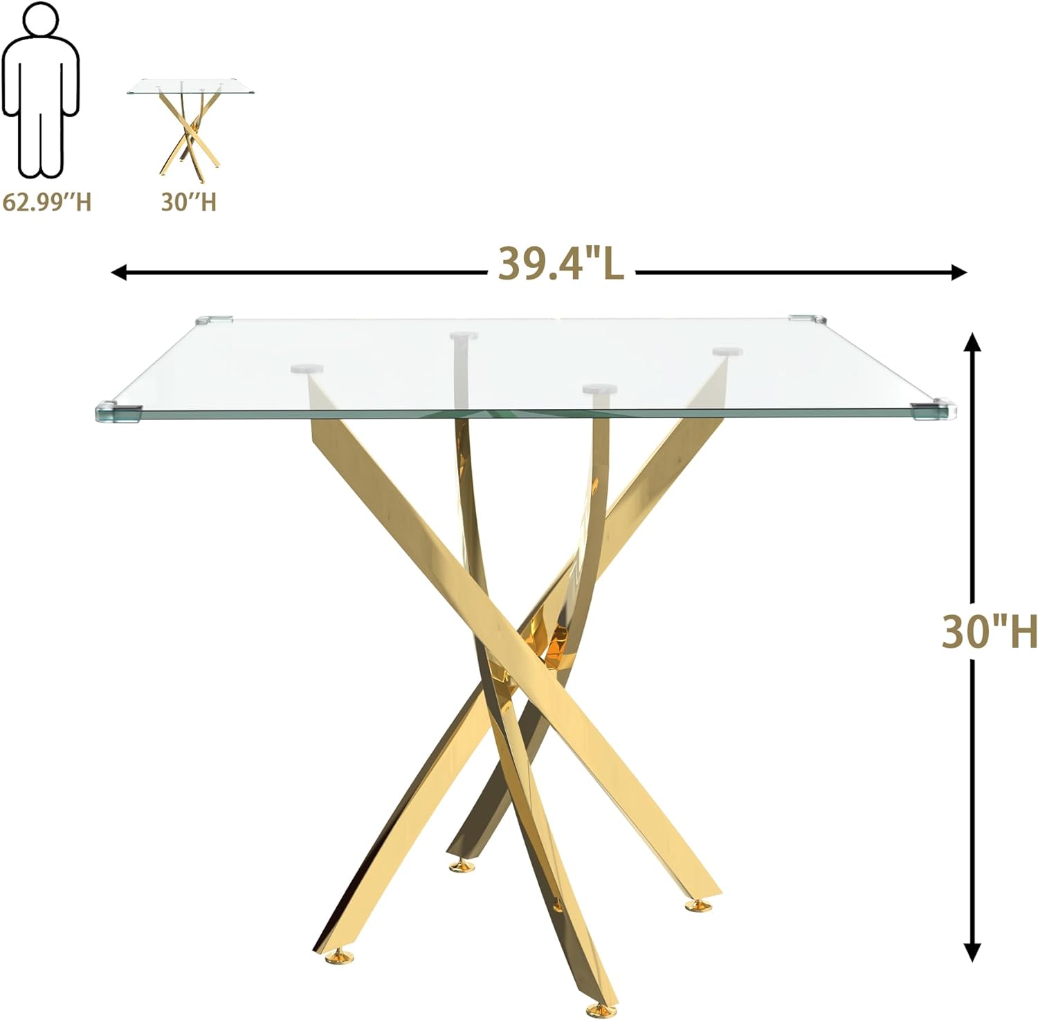Mesa de comedor cuadrada de vidrio para 2, mesa de cocina moderna de 36