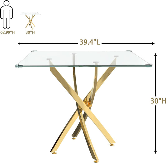 Mesa de comedor cuadrada de vidrio para 2, mesa de cocina moderna de 36