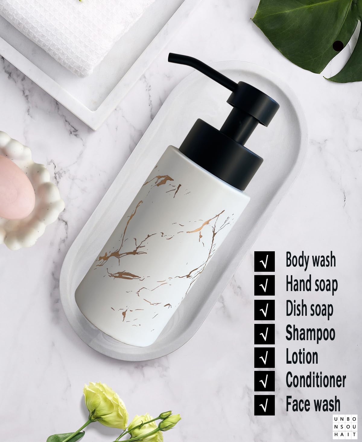 Dispensador de jabón espumoso de 9.5 onzas para baño, dispensador de jabón de...