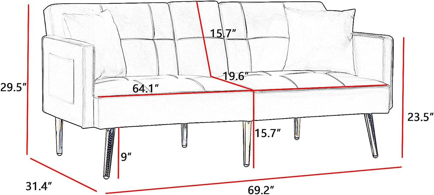 Sofá cama futón moderno de tela de lino, sofá biplaza convertible con 2...