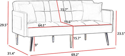 Sofá cama futón moderno de tela de lino, sofá biplaza convertible con 2...