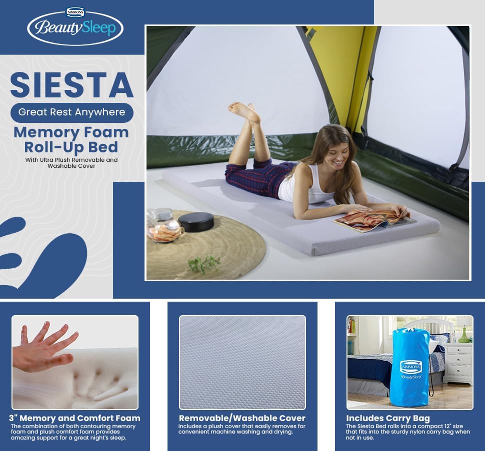 beautysleep Siesta 3" colchón de espuma con efecto de memoria camaalfombra de