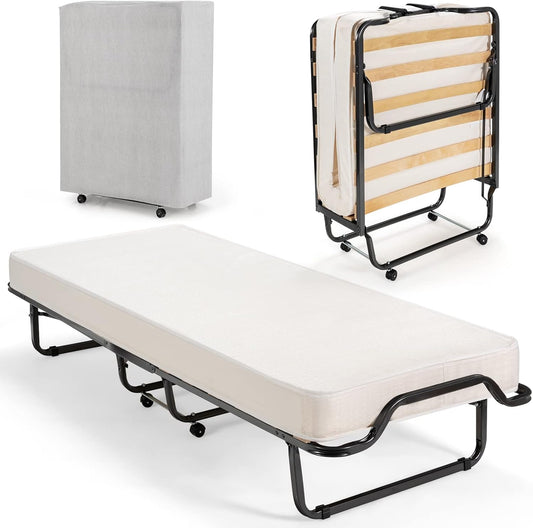 Cama plegable con colchón de 4 pulgadas, cama plegable para invitados con