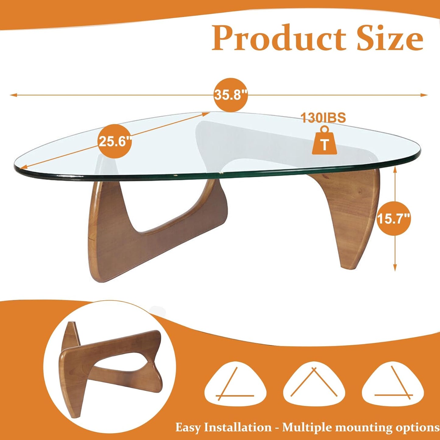 Mesas de centro para sala de estar, mesa de centro triangular de vidrio con