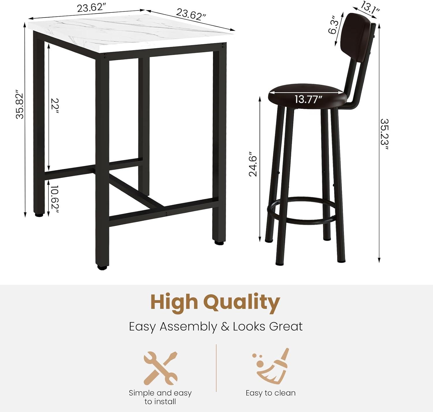 Juego de mesa de comedor, mesa cuadrada de mármol sintético de 23.6 pulgadas