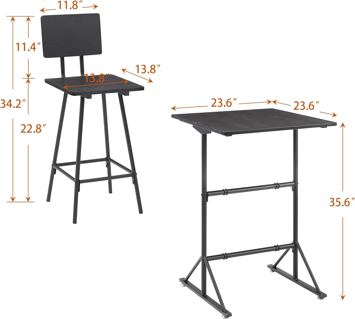 Sillas de mesa de bar de 3 piezas, juego de comedor cuadrado de altura de