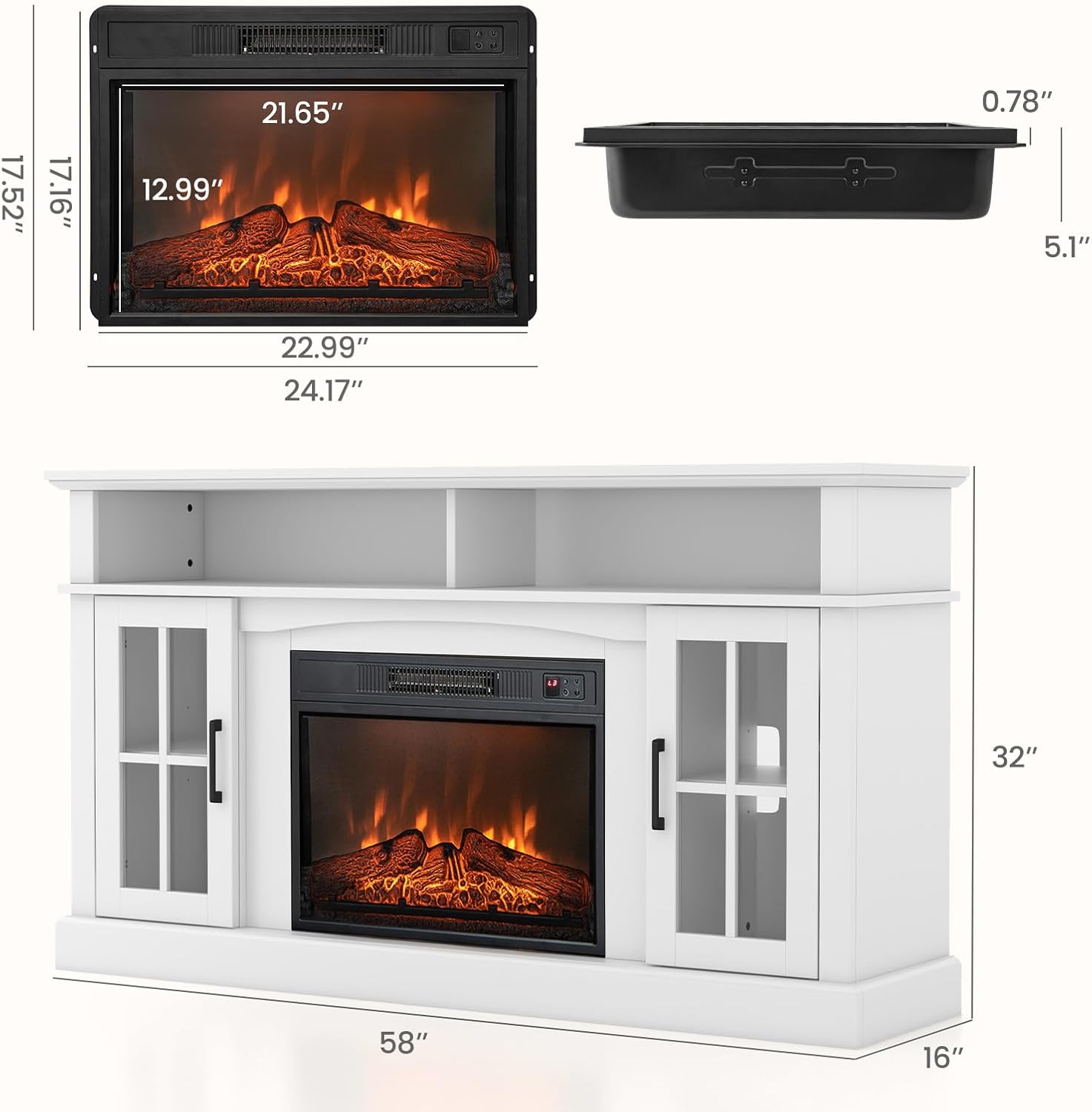Tangkula Soporte de TV con chimenea para televisores de hasta 65 pulgadas,...