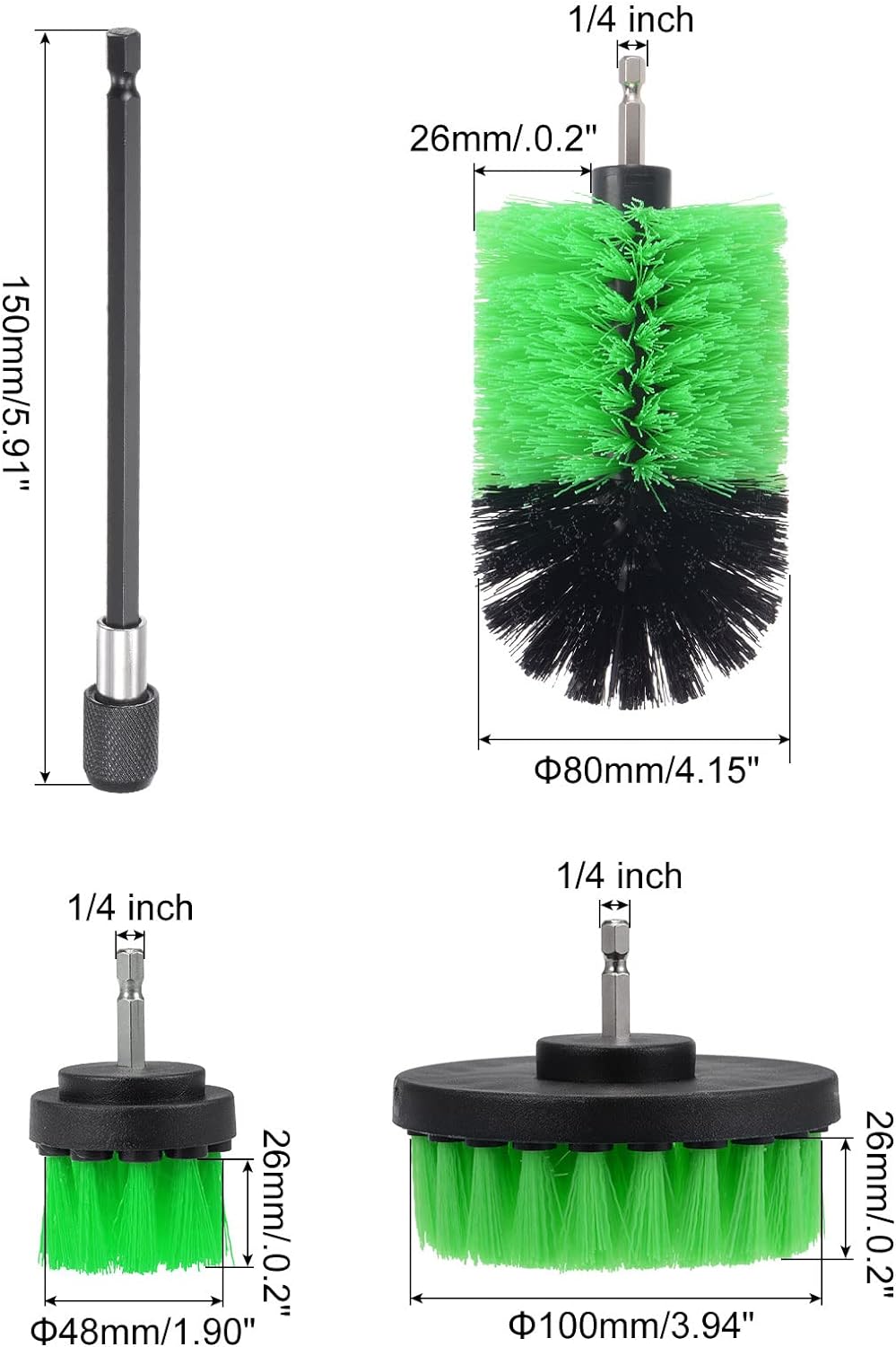 Juego de brochas de taladro (2"3.5"4") Kit de limpieza multiusos para lechada,