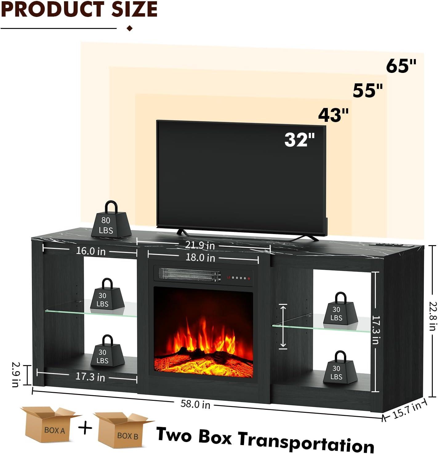 Soporte de TV con chimenea eléctrica de 58 pulgadas para centro de