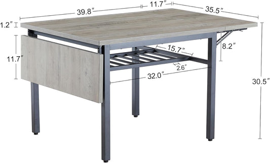 Mesa de comedor plegable de 63 pulgadas, mesa de cocina extensible con 2 hojas